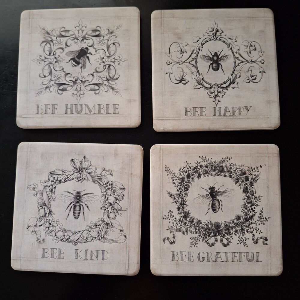 CoasterStone Just Bee Absorbent Set of Four Coasters 4.25 inches Ceramic